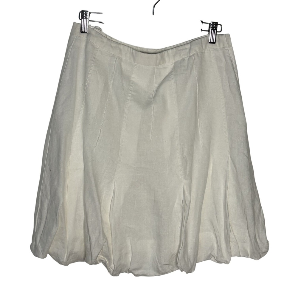 RW & Co Linen Mini Skirt Womens 8 White Bubble A-line Neutral Minimalist Resort